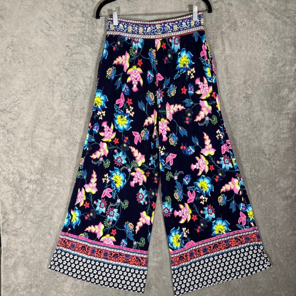 Anthropologie Zadie Sleep Pants Floral Wide Leg Navy Pink High Rise Stretch S - Picture 2 of 16